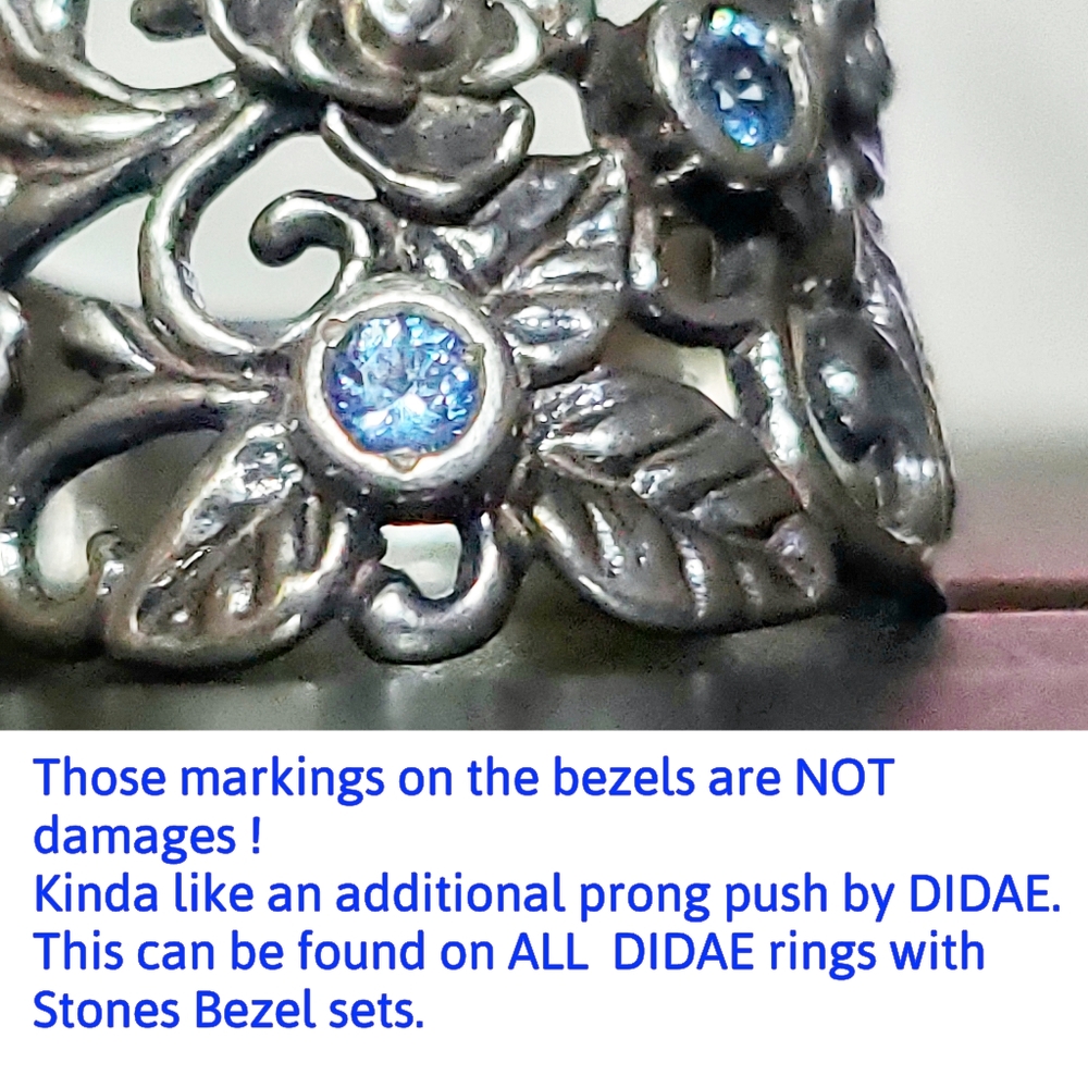 Vtg DIDAE Floral Blue Topaz Sz 7.75 Shablool Israel 925 Sterling Silver - Picture 10 of 10